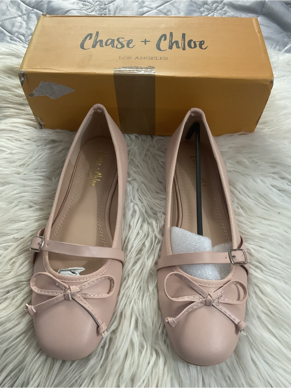 Chase + Chloe Powder Pink Mary Jane Ballet Flats with Bow